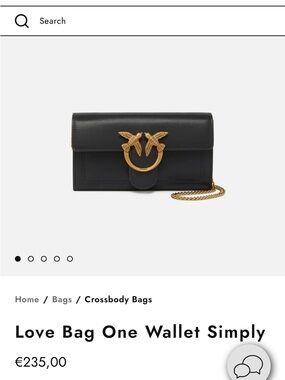 Authentic Pinko Black Leather Crossbody Wallet with Gold Bird Ring